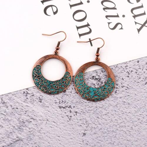 2020 Womens Retro Water Drop Shape Carved Earrings Ethnic Antique Flowers Gypsy Earrings For Women Oorbellen Hangers