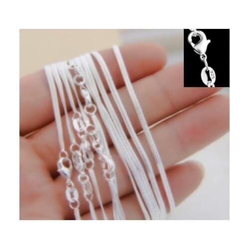 50pcsN925 Printed Silver color Snake Necklace 1mm 16/18/20/22/24 inch Silver color snake chain necklace
