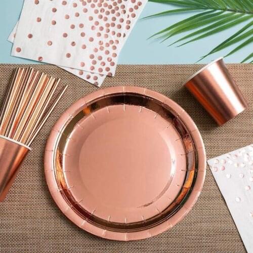 78Pcs Rose Gold Foil Dots Tablewares Paper Towel Cup Plate Disposable Set Adult Birthday Party Decor Wedding Tableware