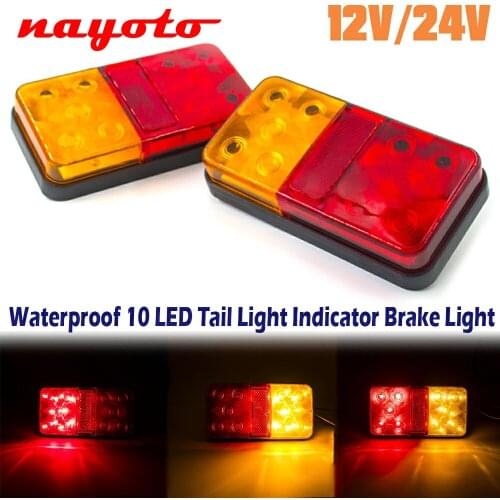 1/2pcs 12V 24V 12-80V 10 LED Car Rear Tail Stop Light Warning Turn Signal Indicator Lamp Brake Light Truck Trailer Caravan Lorry