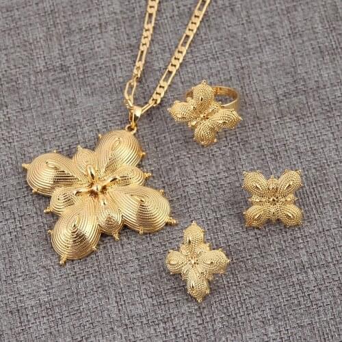 Bangrui Ethiopian Traditio Big Cross Jewelry sets Dubai gold jewelry Gold filled African Religion Eritrea Catholic Crosses Set