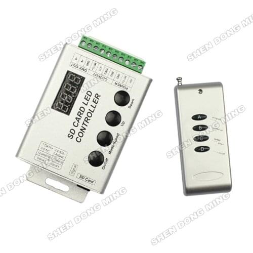 Free Shipping remote with SD card RGB controller aluminum shell for LPD8806,WS2801,WS2811,WS2812B,UCS1903,UCS6803,DMX512