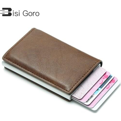 BISI GORO 2021 Smart Wallet Bussiness Card Holder Hasp Rfid Wallet Aluminum Metal Credit Busines Mini Card Wallet Dropshipping