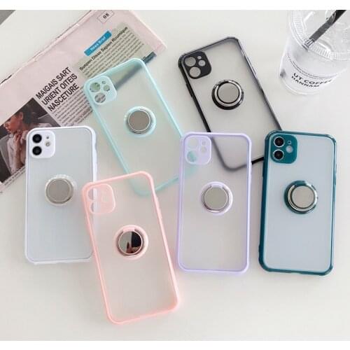 Ring Holder Stand Phone Case For iPhone 11 12 Pro Max XS Max XR X 7 8 Plus 12Mini Shockproof Matte Camera Protection Back Cover