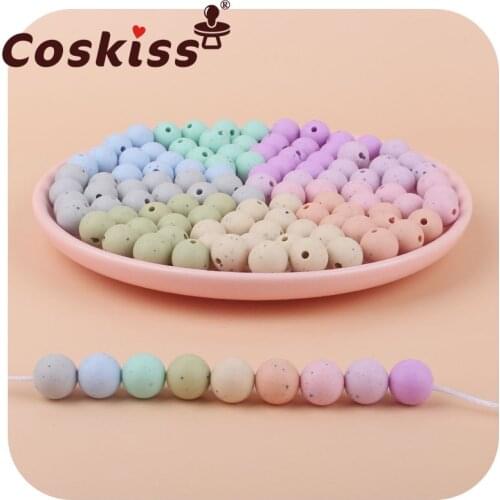 Coskiss 20pcs 12mm Food Grade Silicone Teether Round Speckled Beads Print Teething Beads DIY Pacifier Chain Necklace