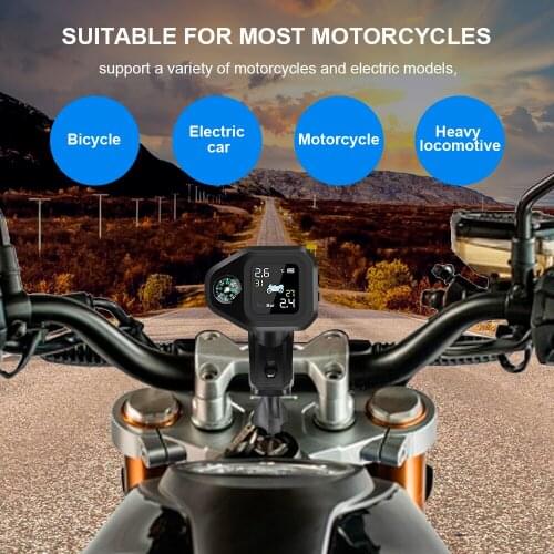 TPMS Sensor Tire Pressure Monitoring USB Charge Tyre Pressure Sensor Temperature Alarm Motor Motorcycle TPMS System LCD Display