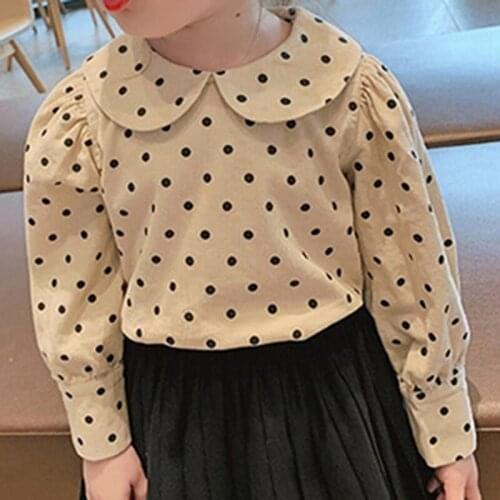 Childrens Clothing 2021 New Fashion Girls Clothes Polka Dot Shirt Autumn Cotton T-shirt Korean Girl Long-sleeve Top