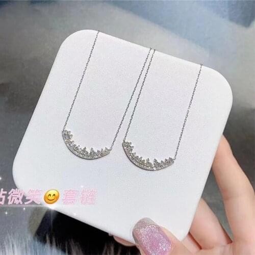 Geometric White Zircon Wedding Necklace Minimalist Thin Crystal Pendant Necklace Vintage Silver Color Chain Necklaces For Women