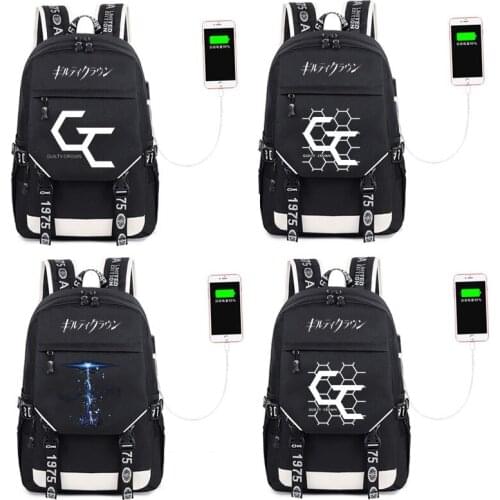 Guilty Crown Japan Anime USB Port Backpack Boy Girls Men Women Bag Travel School Bag Teenager Laptop Book Bag Mochila