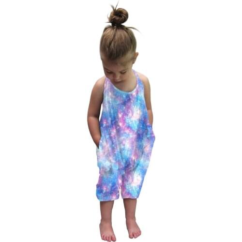Toddler Kids Baby Girl Jumpsuit Summer Sleeveless One Piece Strap Romper Stars Moon Tie-dye Printing Rompers Children Clothing