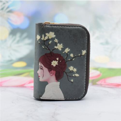 Women Card Holder Wallet PU Leather Female Card Case 9/18 Bits+2 Big Position Zipper Credit Card Wallet Cute Characters Card Bag