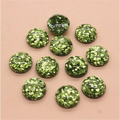 50pcs 12mm Glitter Olive Green Resin Round Flatback Cabochon DIY Scrapbooking Phone/Decoration Button Craft