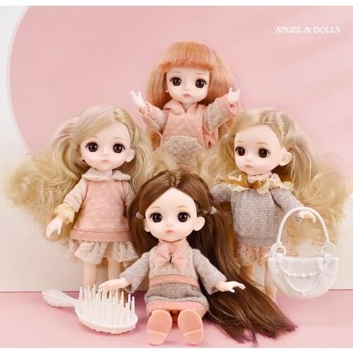 6Inch Bjd Doll 12 Moveable Joints 1/12 Girls Dress Up 3D Eyes Mini Doll Hot Toys With Clothes Shoes Kids Fashion Birthday Gift