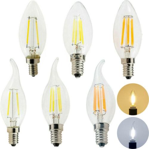 Dimmable E14 C35 C35L 2W 4W 6W LED Bulb Edison Lamp LED Filament Candle Light Tail Shape Lampada Vintage Home Lighting