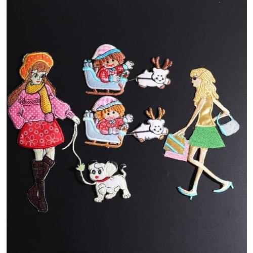 Fashion Embroidered Pink Dress Little Girl Stickers Cartoon Christmas Girl Iron On Patches for Apparel Pants Hats Repair Decor