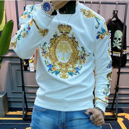 2021 Autumn Embroidery Print Men Brand Long Sleeve Baroque T-shirt Men Homme Camiseta Masculina Tee Shirt Homme Poleras Hombre