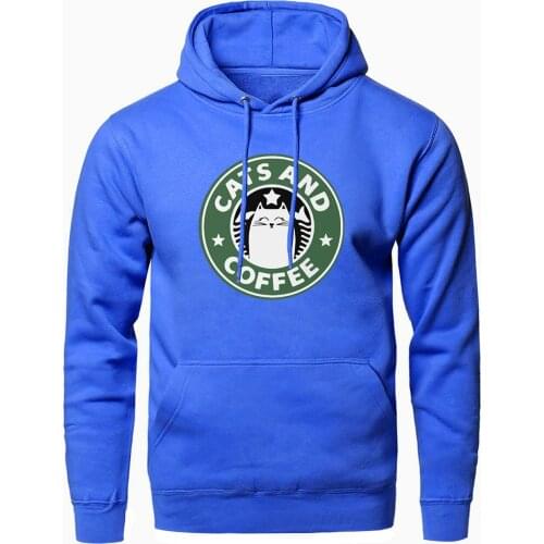 Hooded For Mens Cat And Coffee K-pop Hip Hop Sweatshirts and Hoodie Standard Mans Clothing Tops Retro Hoody Sudaderas Pullovers
