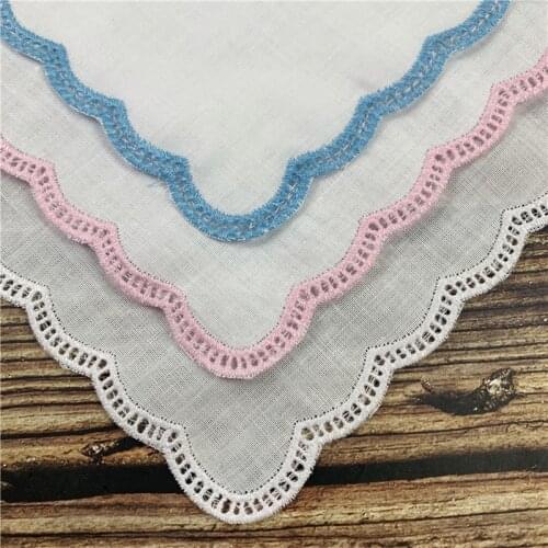 Set of 12 Wedding Handkerchiefs 12x12"White Ramie/Linen Hankies with Embroidered scallop edges Vintage Hanky