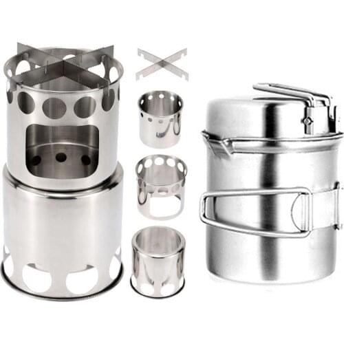 Outdoor Camping Wood Stove Pot Set Hiking Travel Firewood Stove Pot