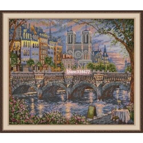 Bridge The Banks Of The Seine Cross Stitch Kits Needlework 14CT Unprinted Embroidery Top Quality Counted DIY Handmade Decoration
