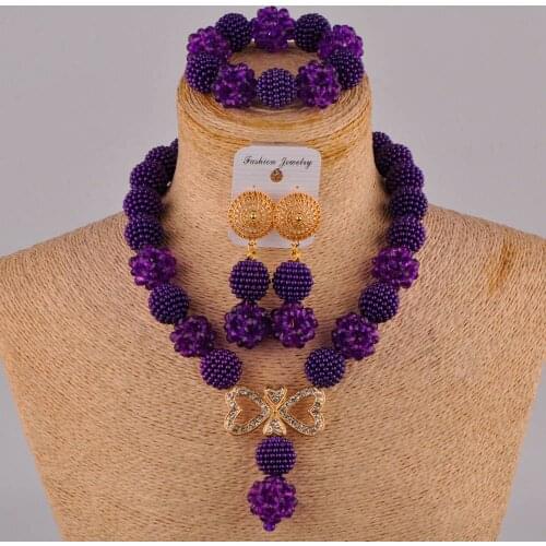 Newest nigerian wedding african beads jewelry set crystal and simulated pearl ZZ26