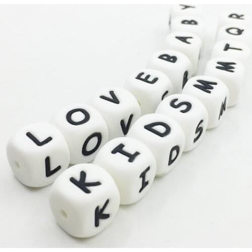 New 500pcs/lot 12mm Food Grade silicone nursing Bands DIY Silicone necklace teether beads Letter Beads Pendants Accessories