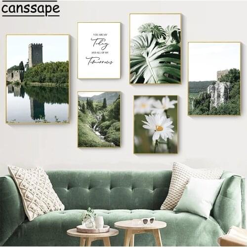 Landscape Painting Nordic Canvas Poster Plant Leaf Prints Green Grass Wall Art Print Nordic Posters Wall Pictures Home Decor