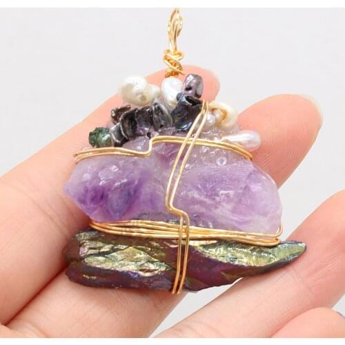 2021 New Natural Stone Amethysts Pendant Irregular Winding Freshwater Pearl Charms for DIY Necklace Earring Jewelry Making Gift