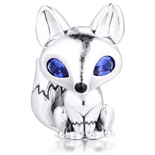 Blue-Eyed Fox Charm for Bracelets Women 925 Sterling Silver Charm Beads for Jewelry Making Valentine Day