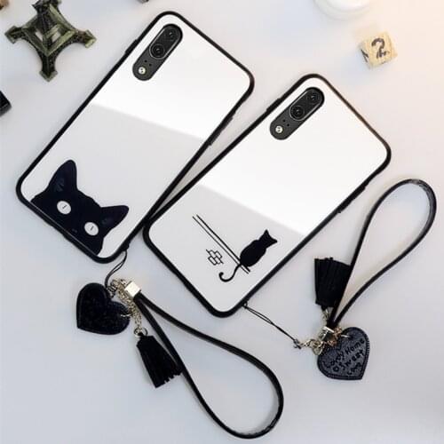 Strap & Case For OPPO Realme x50 Pro A8 A91 Simple Cartoon cat Hard Glass back silicone edge Cover For OPPO find x2 Pro Realme