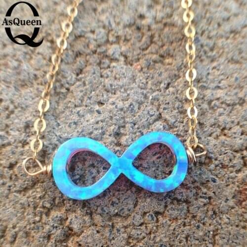 New Romantic Infinite Number 8 Blue Opal Pendant Necklace Gold Color Chain Fine Jewelry For Women Gift