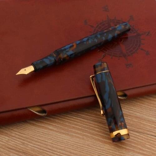 Luxury High Quality Brand 601 Fountain Pen Acrylic Celluloid Agate Blue Classic Calligraphy Golden Elegante Signature Ink Pen