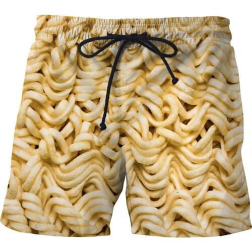 Beef Ramen Food Full Printed Mens Shorts Unisex Streetwear Elastic Waist Shorts Summer Beach Harajuku Casual Shorts Have belt