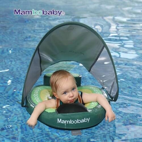 UPF 50 Mambo baby swim float swimming ring UV-protection baby floating with canopy no need Inflatable neck Floats Swim Trainer