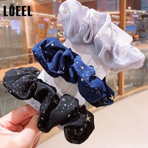 DIY Floral Print Star Ponytail Holder Hair Tie Scrunchies Headbands Chiffon Starry Sky Elastic Hair Bands Women Hair Accessories
