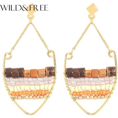 Wild&Free Bohemian Pure Handmade Colorful Beaded Drop Earrings Metal Jewelry For Women Geometry Statement Dangle Earring Brincos