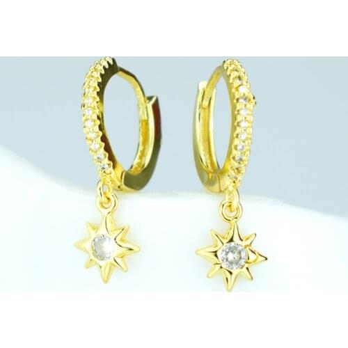 Starburst Earrings Womens Geometric Polaris Bling ins High Jewelry Piercing Pendant Earrings Cubic Zirconia