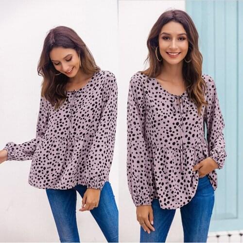 Womens Tops Spring Long Sleeves New Small Shirts V-neck Tops Women Pink Leopard Shirt