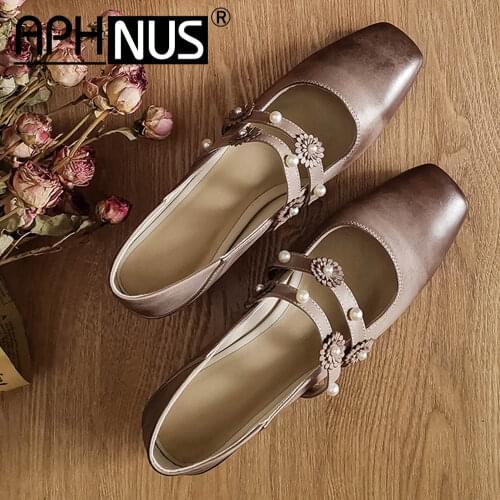 APHNUS Womens Mary Janes Flowers Office Work Low Mid Heels Pumps Woman 2020 Shoes For Women New