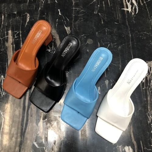 Mr Co 2021 New Brand Women Slipper Summer Outdoor Sandal Square High Heel Slip On Flip Flop Elegant Women Slides Sandal