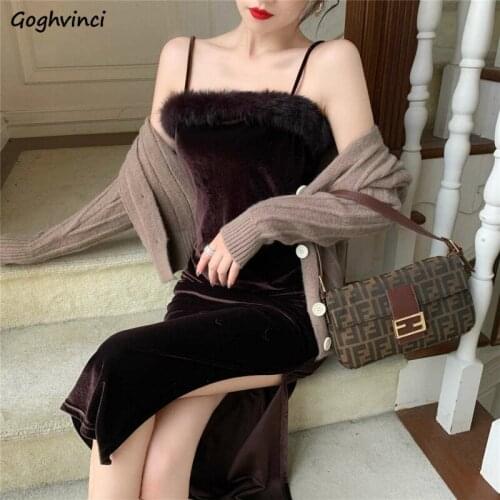 Women Sleeveless Dress Side Slit Square Collar Backless Pleuche Spaghetti Strap Retro Empire Slim Shaped Sexy Ulzzang Elegant
