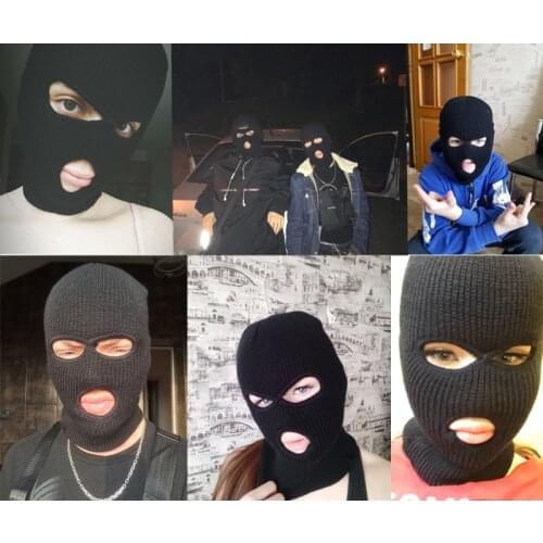 Full Face Cover 3 Holes Balaclava Knit Hat Winter Stretch Snow Mask Beanie Hat Cap Windproof Warm Breathable Masks for Riding