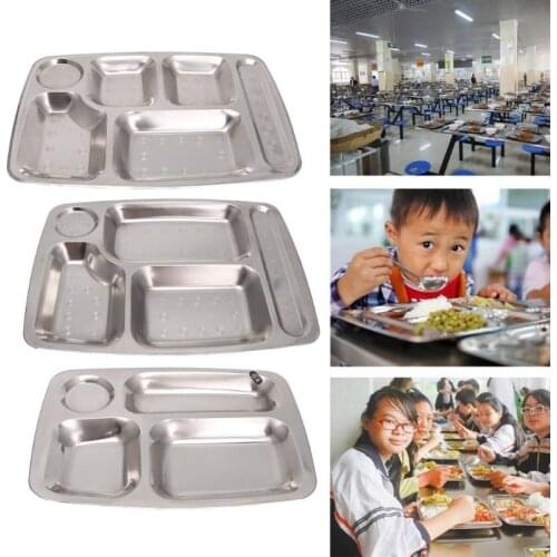 1pcs Tray New Stainless Steel Kids Snack Tray School Canteean Food Lunch Box Plate 4/5/6 Grids Snack