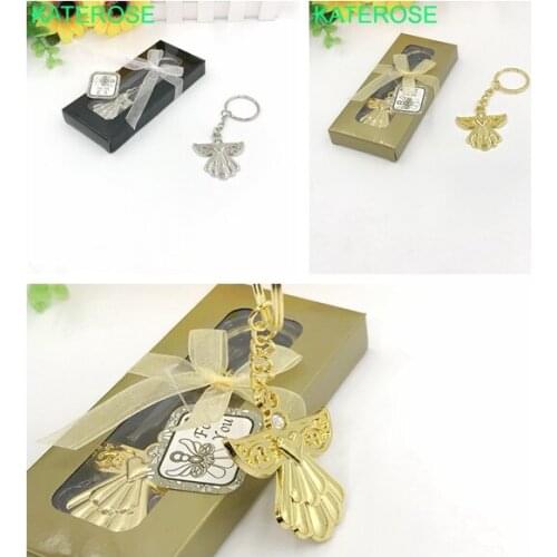 10PCS Cheap Wedding Favors Guardian Angel Key Ring Silver/Gold Keychain Baby Birthday Party Giveaway For Guest