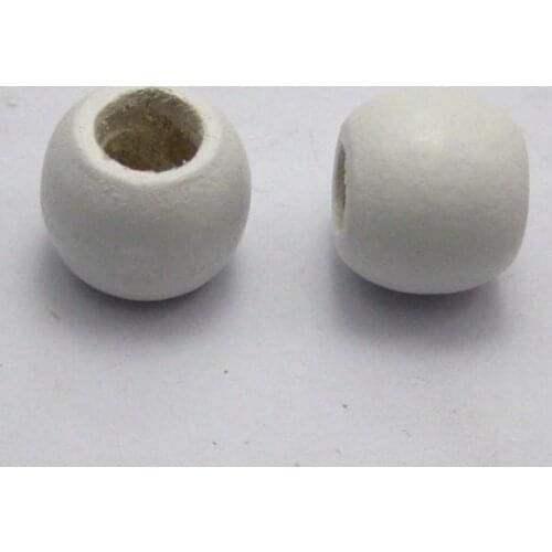 100 White Barrel Wood Beads 12mm with Big Hole~Wooden