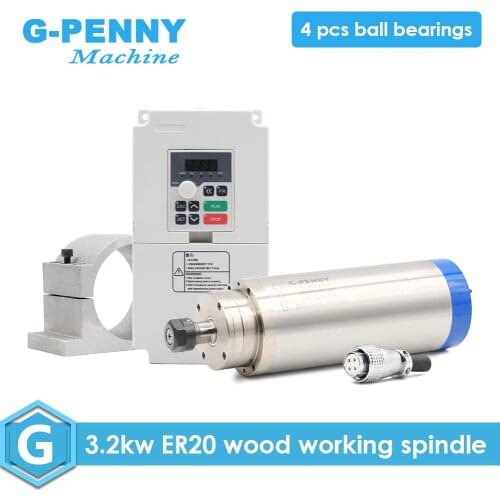 3.2kw water cooled spindle ER20 4pcs ceramic bearings wood working 0.01mm accuracy & QL 220v 4.0kw inverter VFD & 100mm bracket
