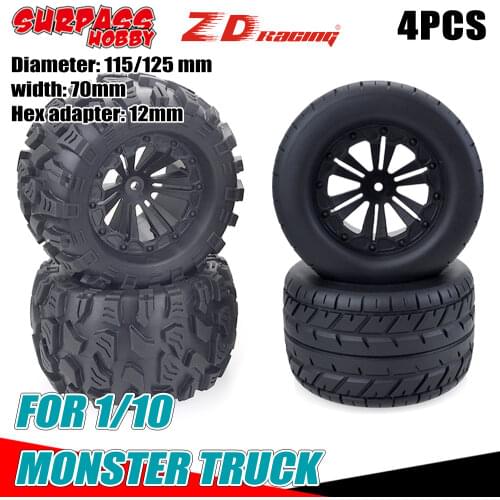 SURPASS HOBBY 4PCS 115mm 125mm Rc Wheels Monster Truck Tires Rubber Wheel Hex 12mm Adapter for RC Car HSP Wltoys Big Foot Buggy