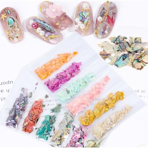 6 Grids/Pack Mix Color Natural Nail Art Decoration 3D Texture Gradient Broken Shell Slices Nail Glitter Flakes DIY Manicure AB