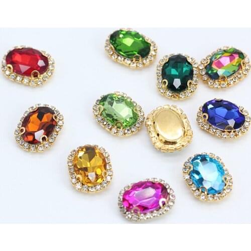 Akk-sizes Oval color sewing glass stone sew on crystal rhinestone jewels Trim gems button beads Gold claw Buckle DIY Garment