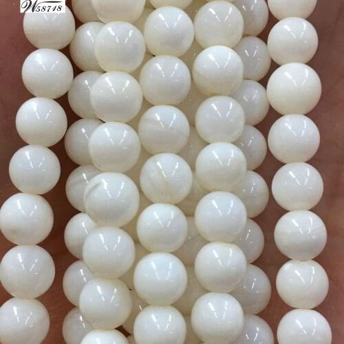 Free Shipping Fashion Jewelry 6mm Beautiful White Mother of pearl Shell Round Loose Beads 14" FG8743